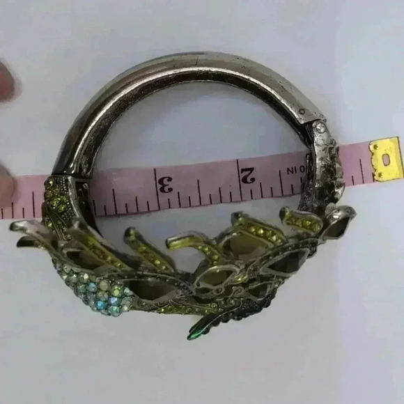 Peacock Design Rhinestone Silvertoned Clamper Cuff Bracelet Adjustable - Picture 9 of 12